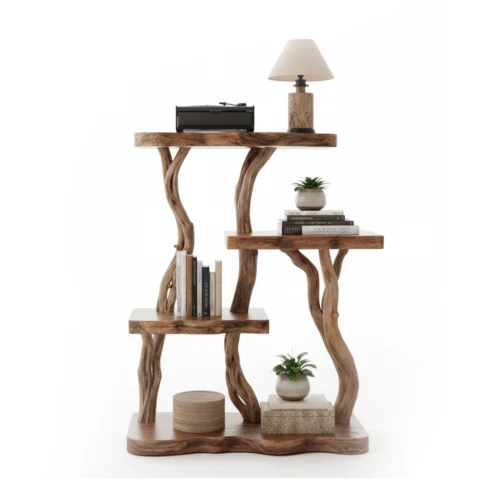 Handcrafted Driftwood Bookcase Nightstand - Rustic Tree Branch