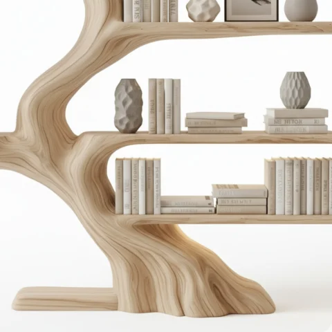 Handcrafted Driftwood Tree Branch Corner Shelf – Floating Mid-Century Bookcase, Custom Rustic Wall-Mounted Home Decor2