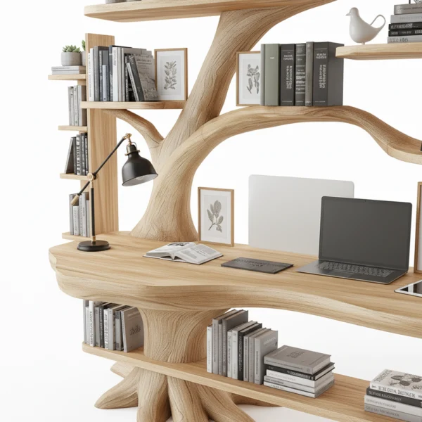 Handcrafted Tree Bookshelf & Console Table Set