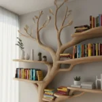 Handcrafted Tree Bookshelf with Cat House