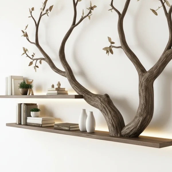 Handcrafted Tree Branch Bookshelf - Nature-Inspired Wall Art & Storage