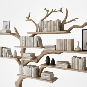 Large Tree-Shaped Wooden Bookshelf – Unique Wall-Mounted Bookcase with Branch Shelves2