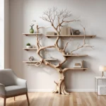 Minimalist Tree-Shaped Corner Bookshelf - Handcrafted Oak Wood Sculpture Shelf