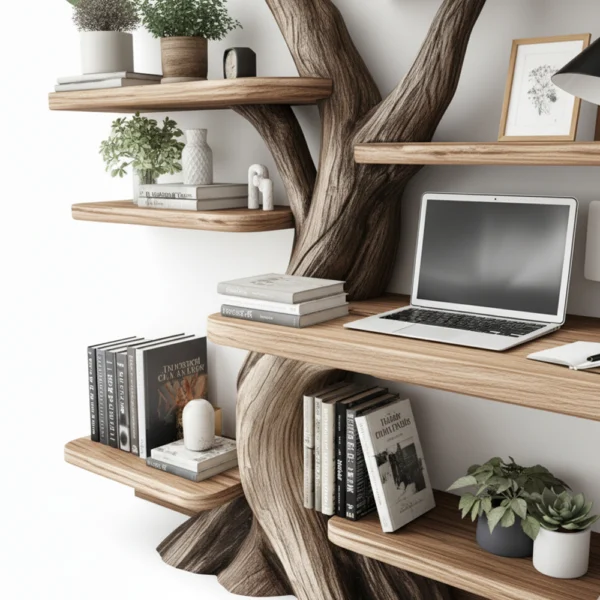 Tree Bookshelf - Handcrafted Wall-Mounted Bookcase In Natural Wood