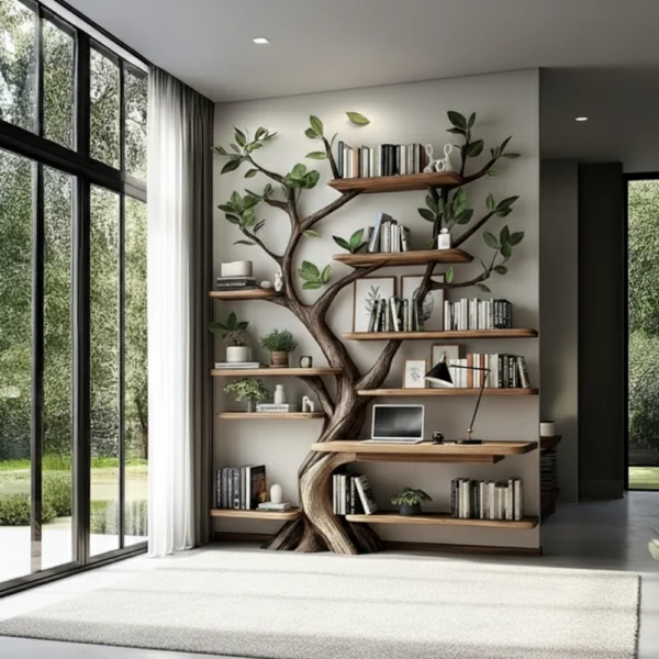 Tree Bookshelf - Handcrafted Wall-Mounted Bookcase In Natural Wood