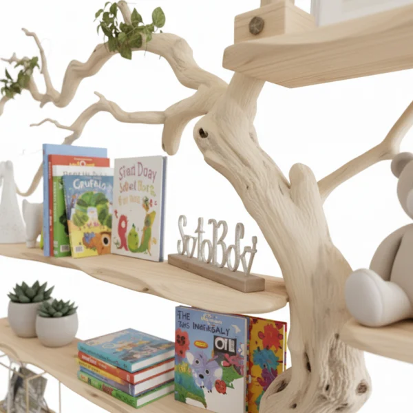 Tree Branch Bookshelf - Live Edge Floating Bookcase, Solid Wood Rustic Decor & Nature-Inspired Display