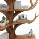 Tree Branch Bookshelf with L-Shaped Bench - Handcrafted Solid Wood Storage & Seating Combo