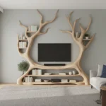 Tree-Shaped TV Stand & Bookshelf Unit - Handcrafted Solid Wood Wall Display