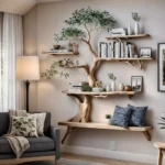 Tree-Shaped Wooden Bookshelf – Handmade Solid Wood Shelf For Interior Decoration