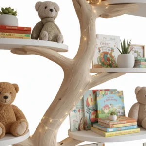 Wood Tree Tower – Handcrafted Tree Bookshelf with Built-In Cat House2